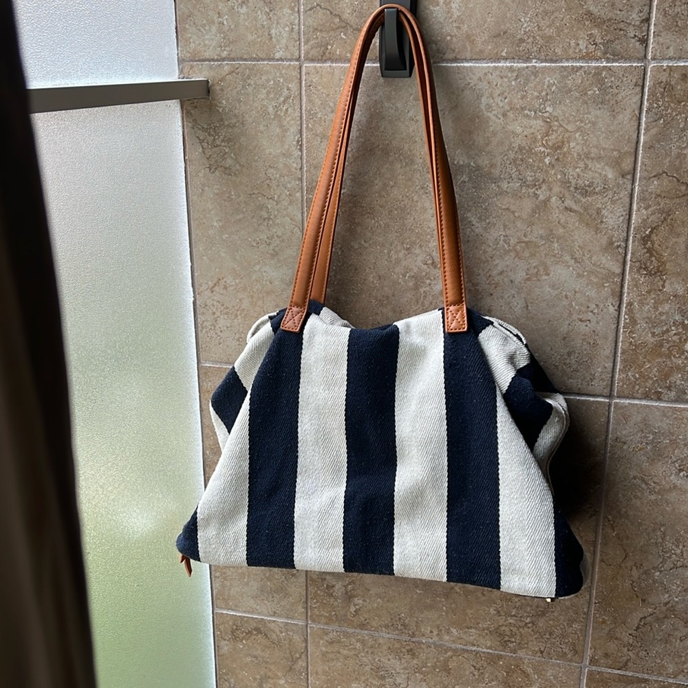 Weekender MMS Nautical Stripe Bag Canvas Tote Travel Beach Errands Organizer